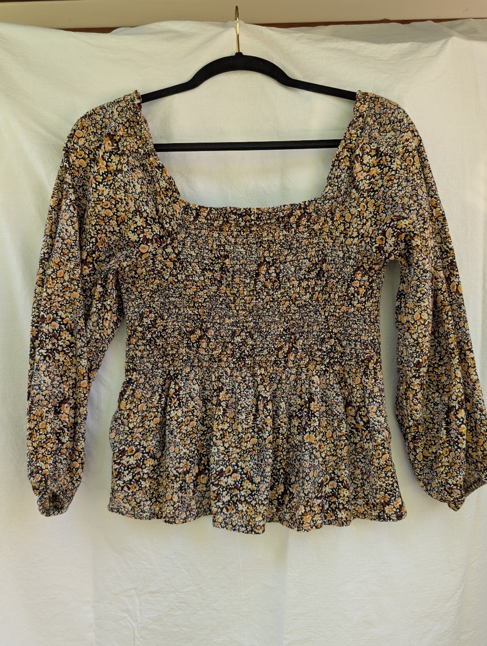 Madewell Lucie Floral Smocked Peplum Top Cotton Sz 6